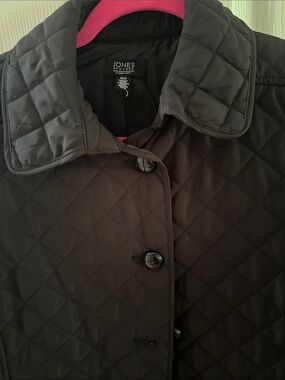 Jones New York Quilted Black Button-Front Puffer Jacket